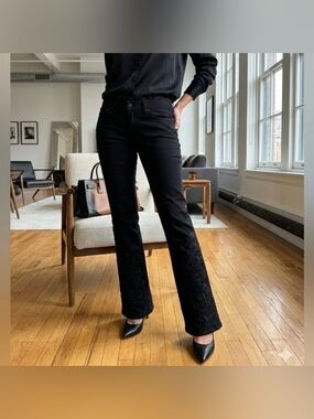 Ralph Lauren Black Label Embroidered Flare Black Denim Jeans - Size 29 - EUC
